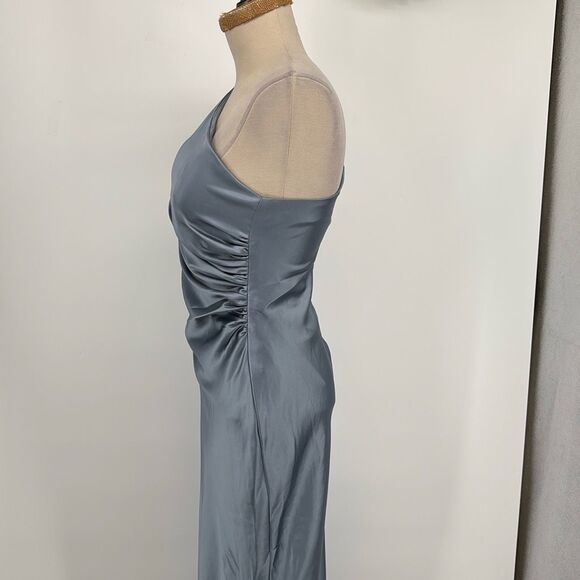 Revelry Jade Satin‎ Charmeuse One -Shoulder Maxi Dress French Blue 2 - Picture 3 of 16